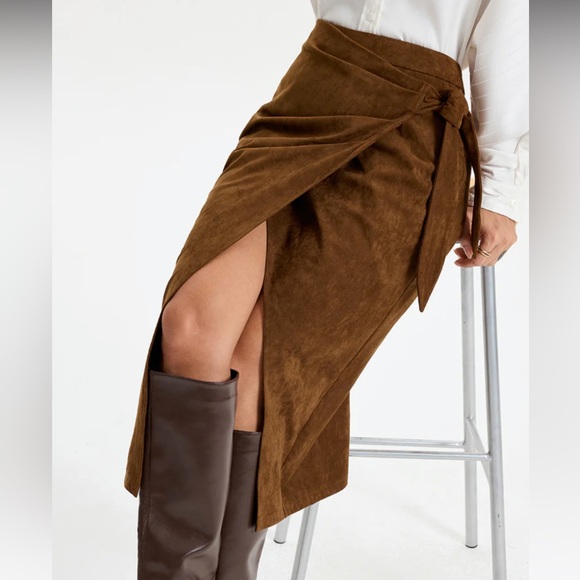 Brown Suede Wrap Skirt - Picture 2 of 5